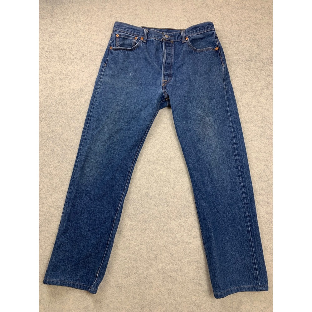 Levi's 501 Jeans Mens 34x30 Dark Indigo Blue Straight Leg Premium Denim Cotton